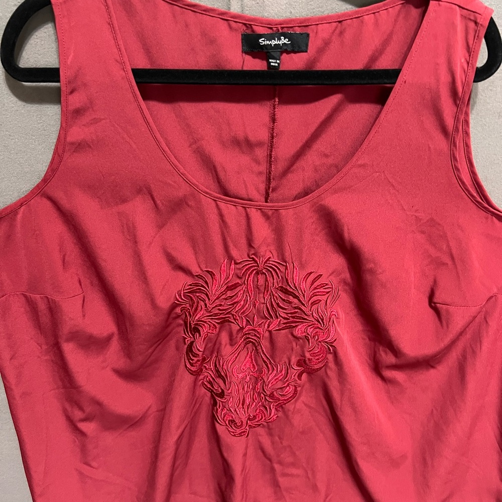 Simply Be Women's Red Embroidered Top with Skull Lot 42